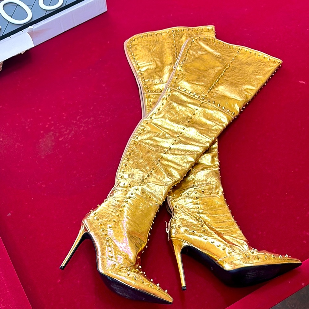 Gold Studded Knee-High Boots